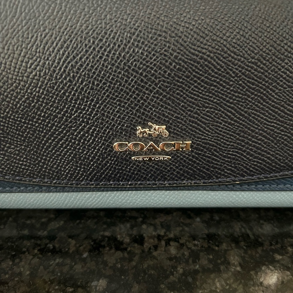 Coach Tricolor Envelope Wallet (Balck, Blue And Teal) Long - Picture 2 of 13
